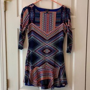 As U Wish Multicolor Geometric Long Sleeve Dress